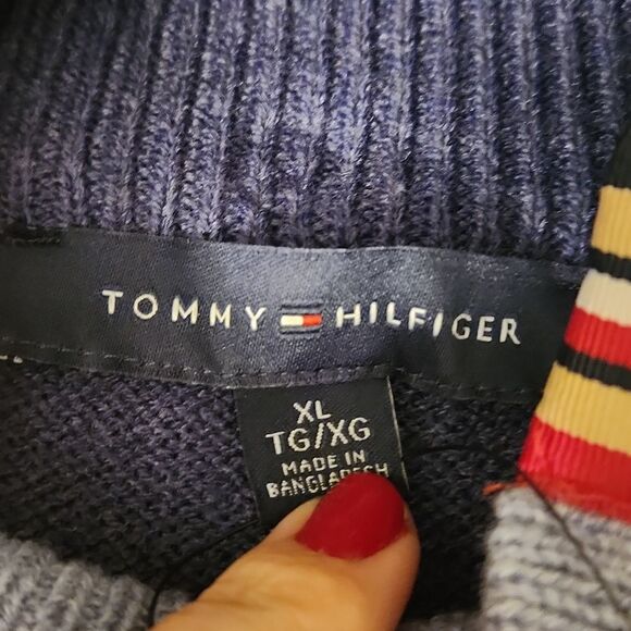 Tommy Hilfiger Women's Blue Mockneck Sweater w/ Stripes on Shoulders Size XL NWT - Picture 9 of 12